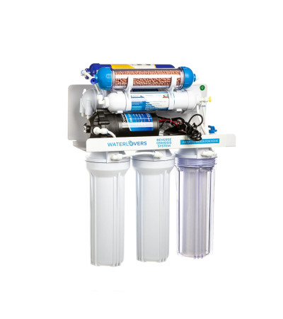 Atvirkštinio osmoso sistema WaterLovers RO7 Pro 100 GPD BioSafe su šarminimu ir siurbliu, KAINA BE PVM: 215, KODAS: RO7-LUX-BIO-