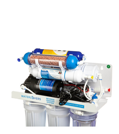 Atvirkštinio osmoso sistema WaterLovers RO7 Pro 100 GPD BioSafe su šarminimu ir siurbliu, KAINA BE PVM: 215, KODAS: RO7-LUX-BIO-