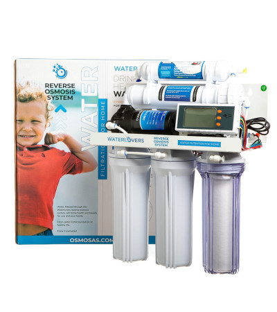 Atvirkštinio osmoso sistema WaterLovers RO5 Pro 100 GPD su siurbliu ir TDS matuokliu, KAINA BE PVM: 181.818182, KODAS: RO5-LUX-T