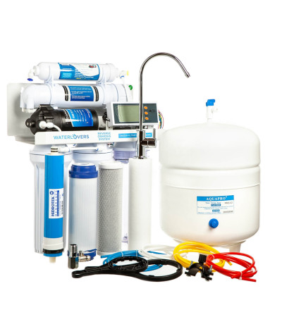 Atvirkštinio osmoso sistema WaterLovers RO5 Pro 100 GPD su siurbliu ir TDS matuokliu, KAINA BE PVM: 181.818182, KODAS: RO5-LUX-T