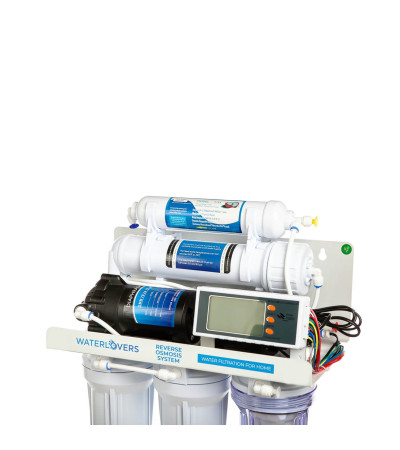Atvirkštinio osmoso sistema WaterLovers RO5 Pro 100 GPD su siurbliu ir TDS matuokliu, KAINA BE PVM: 181.818182, KODAS: RO5-LUX-T