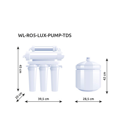 Atvirkštinio osmoso sistema WaterLovers RO5 Pro 100 GPD su siurbliu ir TDS matuokliu, KAINA BE PVM: 181.818182, KODAS: RO5-LUX-T